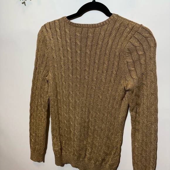 Ralph Lauren NWT.  Women's Metallic Gold. Classic Cable knit sweater - Picture 4 of 4